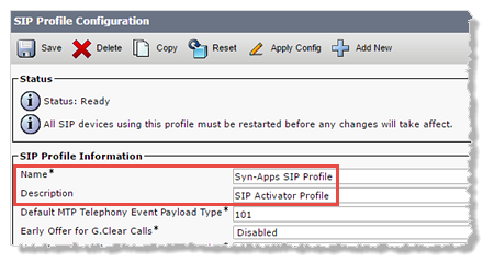 Cisco SIP Profile Information example